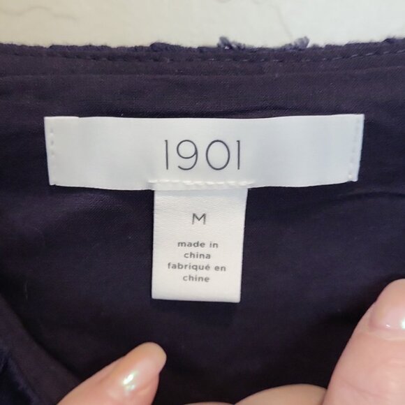 1901 Womens Navy Texture Clip Dot Tie Waist Maxi Sundress Raised Circle Size M - Picture 10 of 15